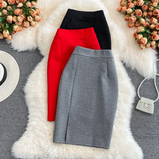 Women's Skirt Solid High Waist Pencil Skirt