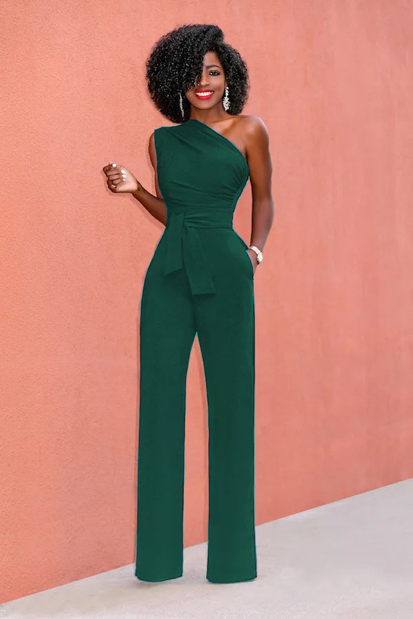 Women Off Shoulder Casual Jumpsuits Wide Leg Pants