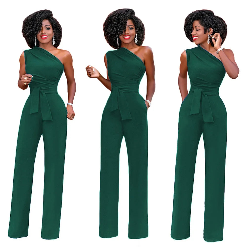 Women Off Shoulder Casual Jumpsuits Wide Leg Pants