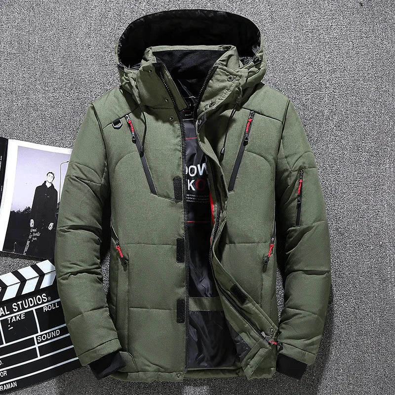 Mens White Duck Down Jacket Warm Hooded Thick Puffer Jacket