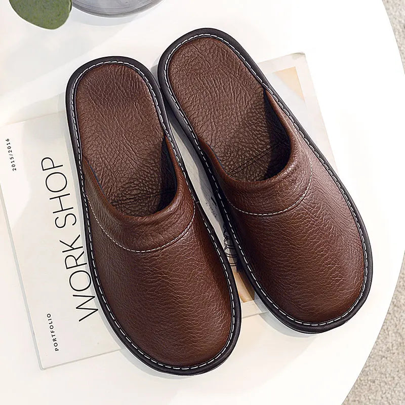 Unisex Leather Slippers  Non-slip Waterproof Floor Slides