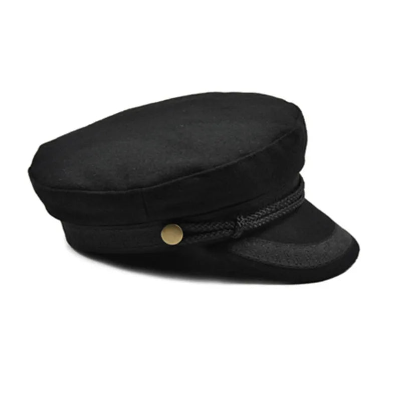 Black Hats For Women Ladies Military Flat Top Hat