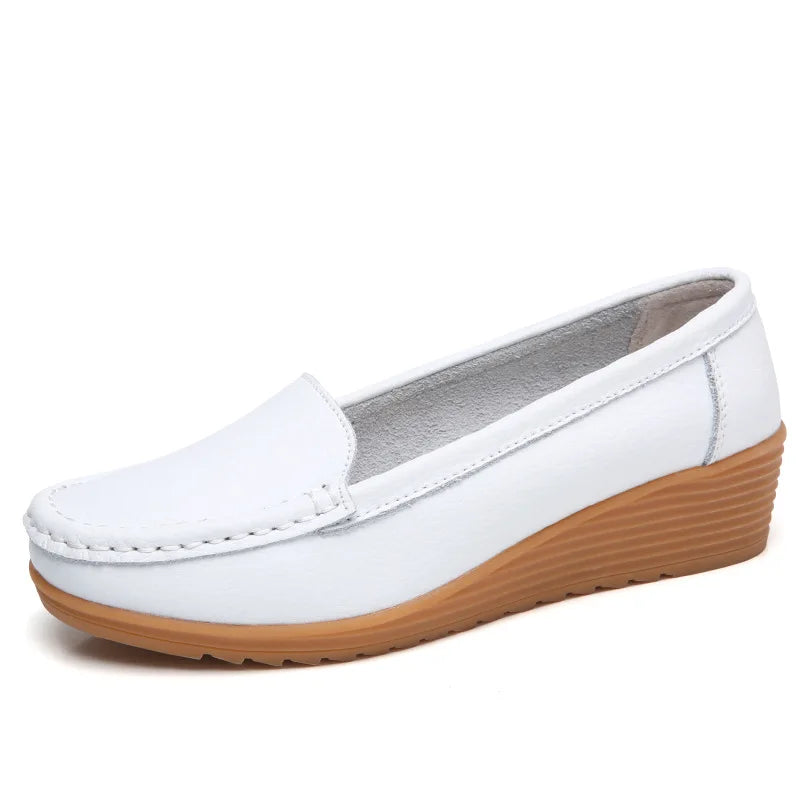 Women Flats  Genuine Leather Shoes Wedge Heels Women Loafers