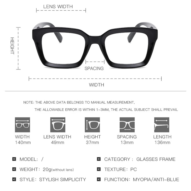 Fashion Reading Glasses  Oversized Square Large Optical Lens