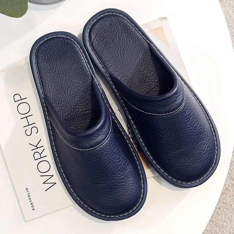 Unisex Leather Slippers  Non-slip Waterproof Floor Slides