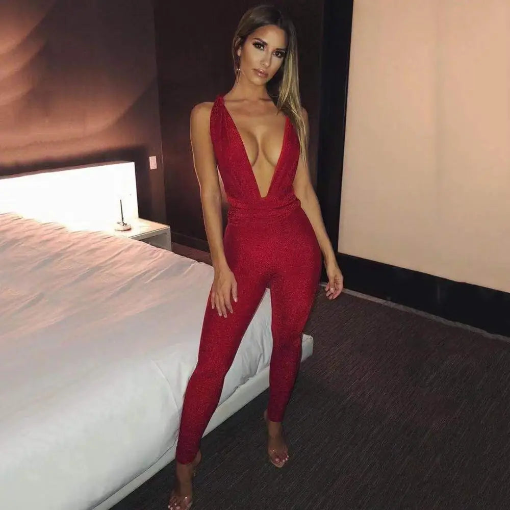 Sexy Sparkle Jumpsuit Glitter Backless Party Club Rompers