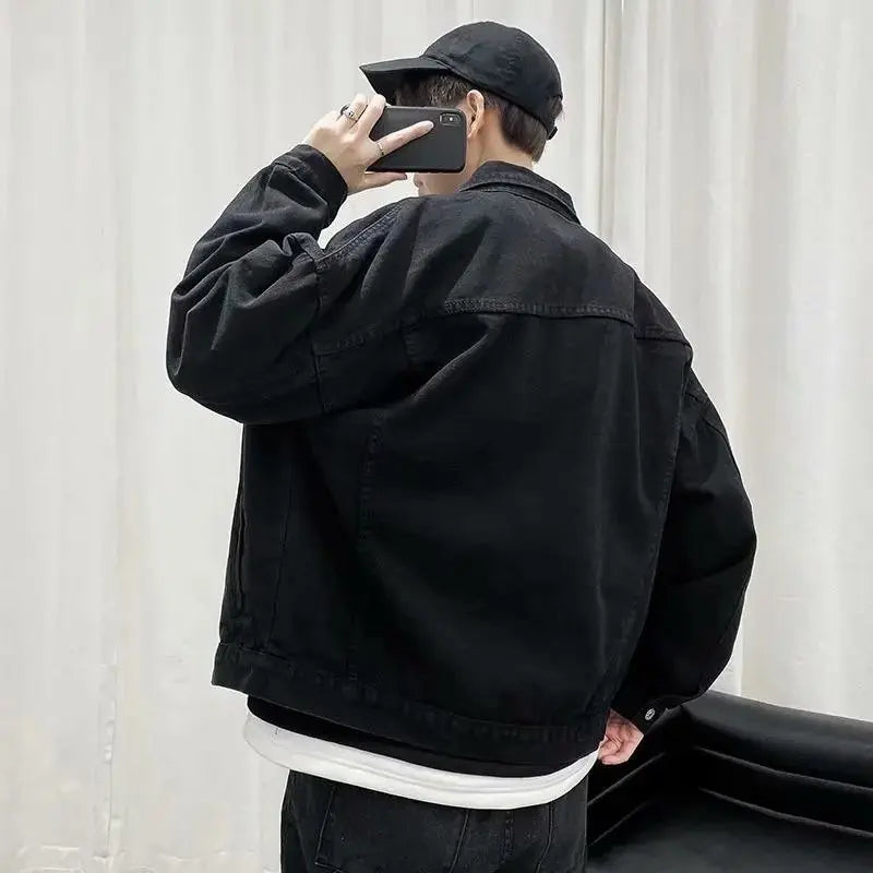 Black Denim Short Jacket Men