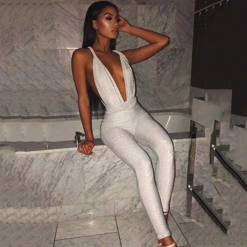 Sexy Sparkle Jumpsuit Glitter Backless Party Club Rompers