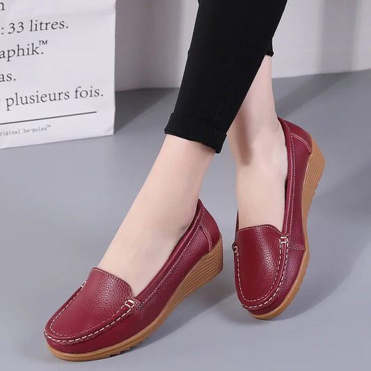 Women Flats  Genuine Leather Shoes Wedge Heels Women Loafers