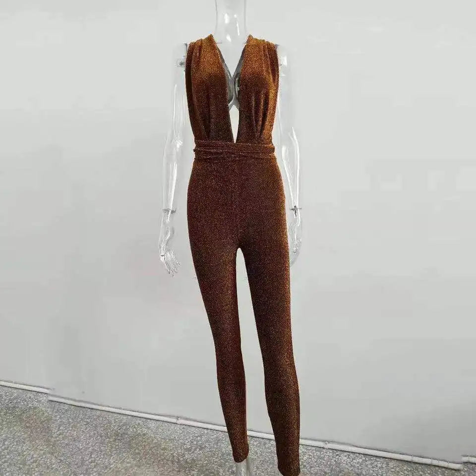 Sexy Sparkle Jumpsuit Glitter Backless Party Club Rompers