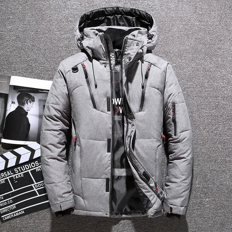 Mens White Duck Down Jacket Warm Hooded Thick Puffer Jacket