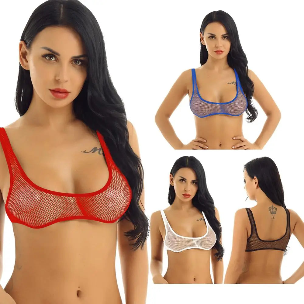 Women Fishnet Cropped Tank Top Lingerie See Through Fishnet
