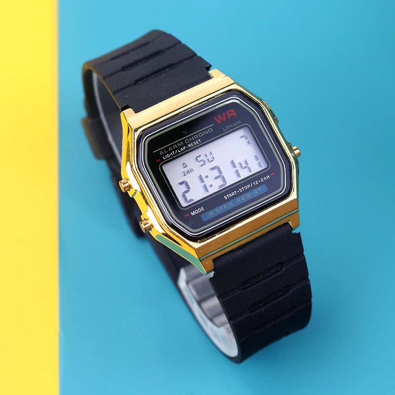 Electronic Watches for Women Men Rose Gold Rubber Strap LED Digital Wristwatch