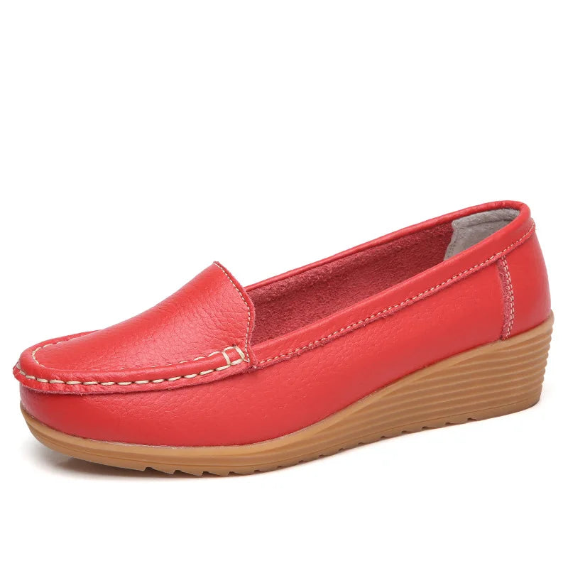 Women Flats  Genuine Leather Shoes Wedge Heels Women Loafers