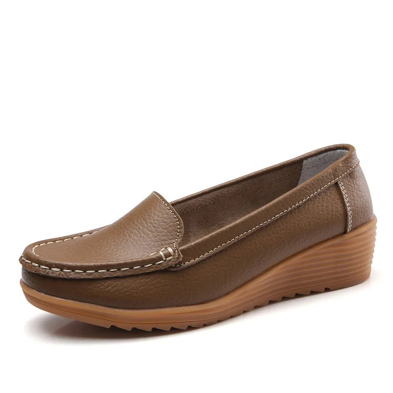 Women Flats  Genuine Leather Shoes Wedge Heels Women Loafers