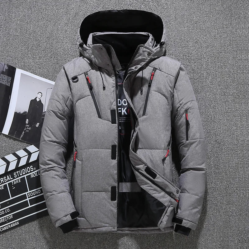 Mens White Duck Down Jacket Warm Hooded Thick Puffer Jacket
