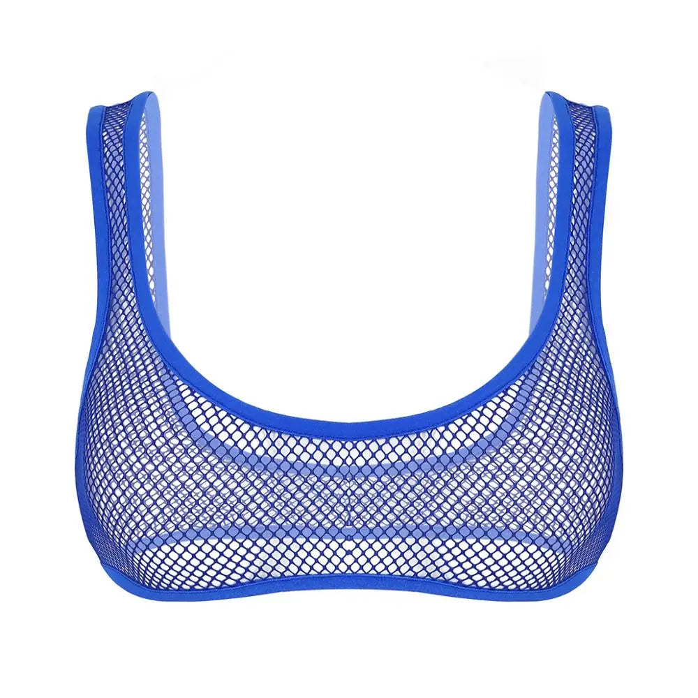 Women Fishnet Cropped Tank Top Lingerie See Through Fishnet