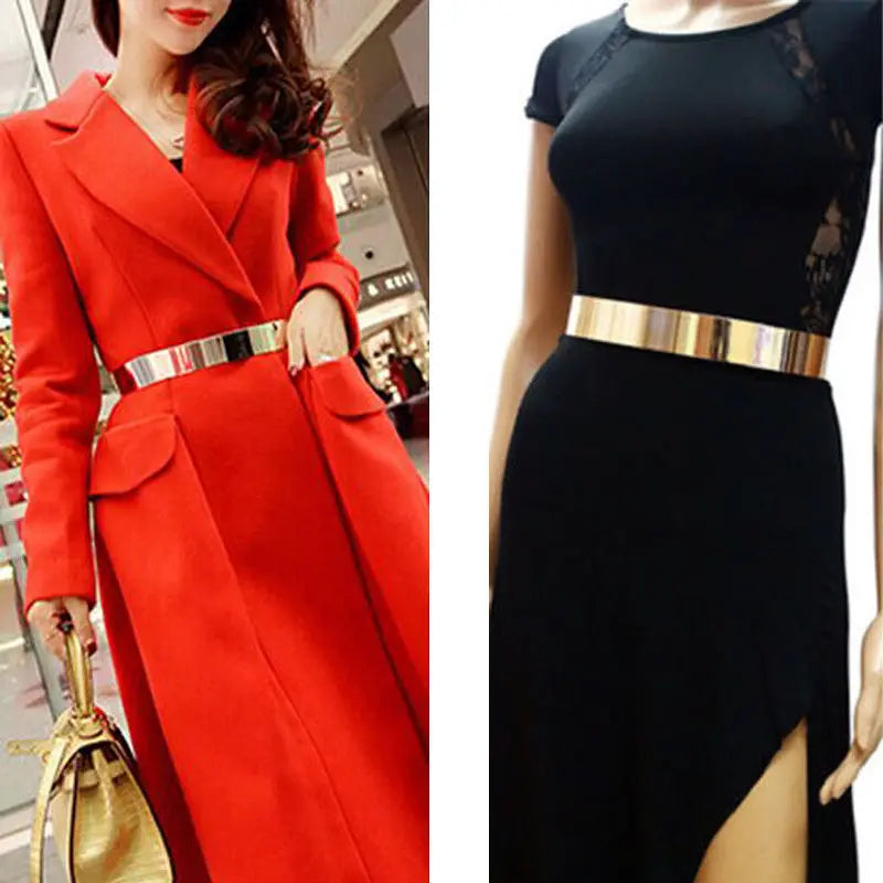 Women Vintage Elegant Waist Belt Metallic Bling Gold Silver Party Simple Belts