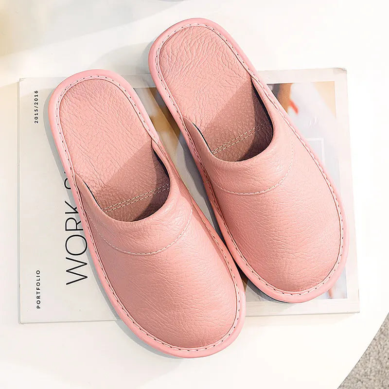 Unisex Leather Slippers  Non-slip Waterproof Floor Slides