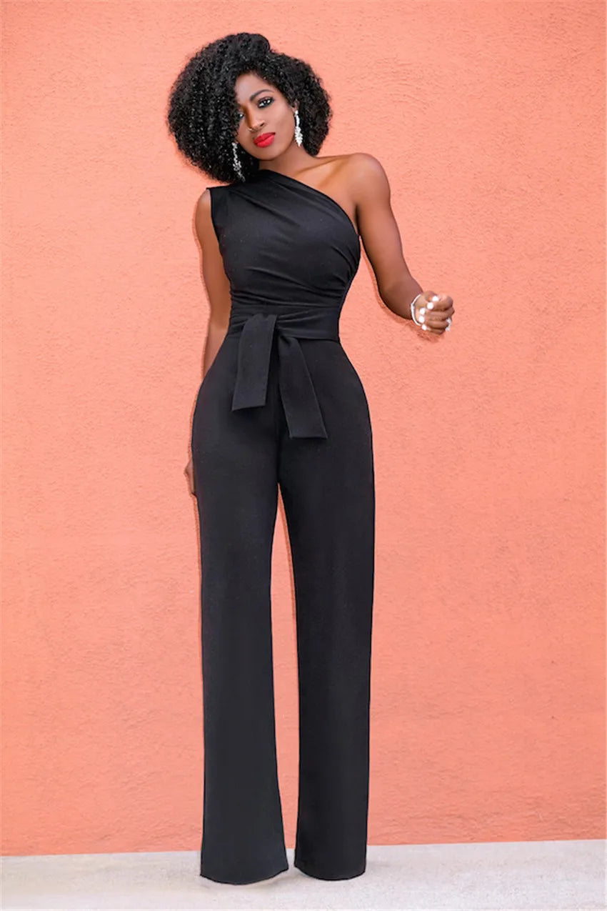 Women Off Shoulder Casual Jumpsuits Wide Leg Pants