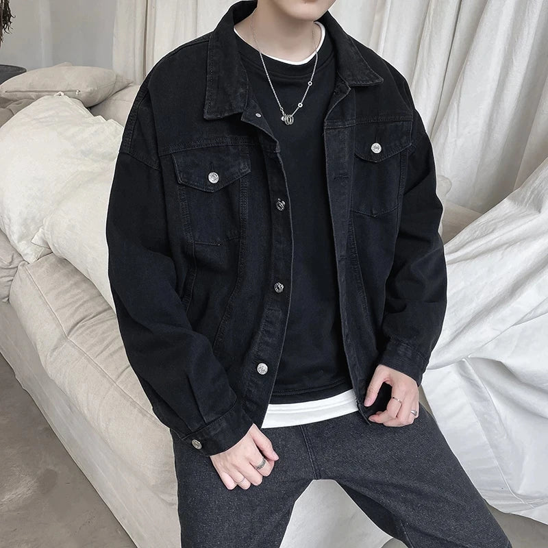 Black Denim Short Jacket Men