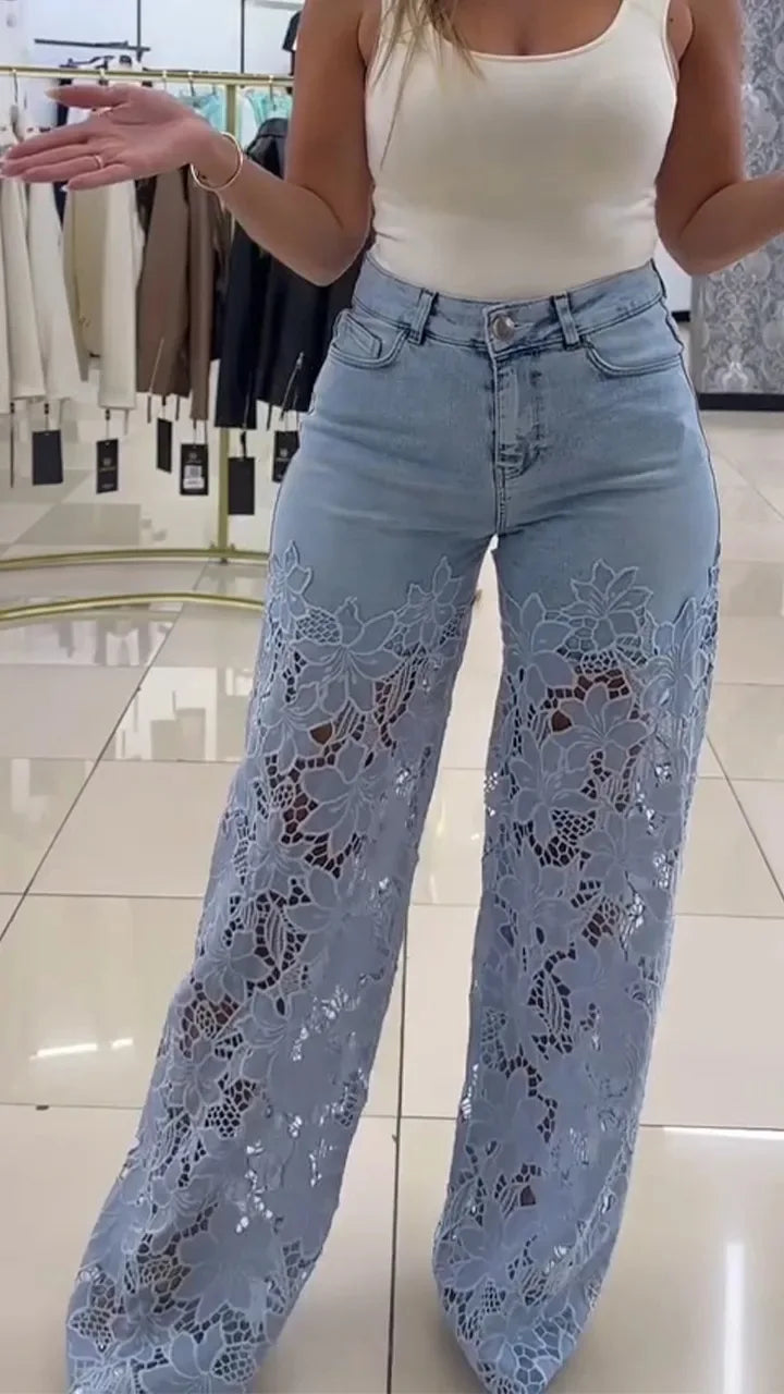 Jeans for Women High Waist Lace Patchwork