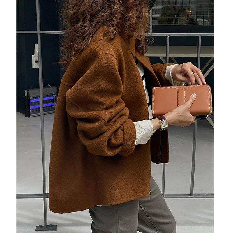 Women Winter Woolen Coat Fall Turn-Down Collar