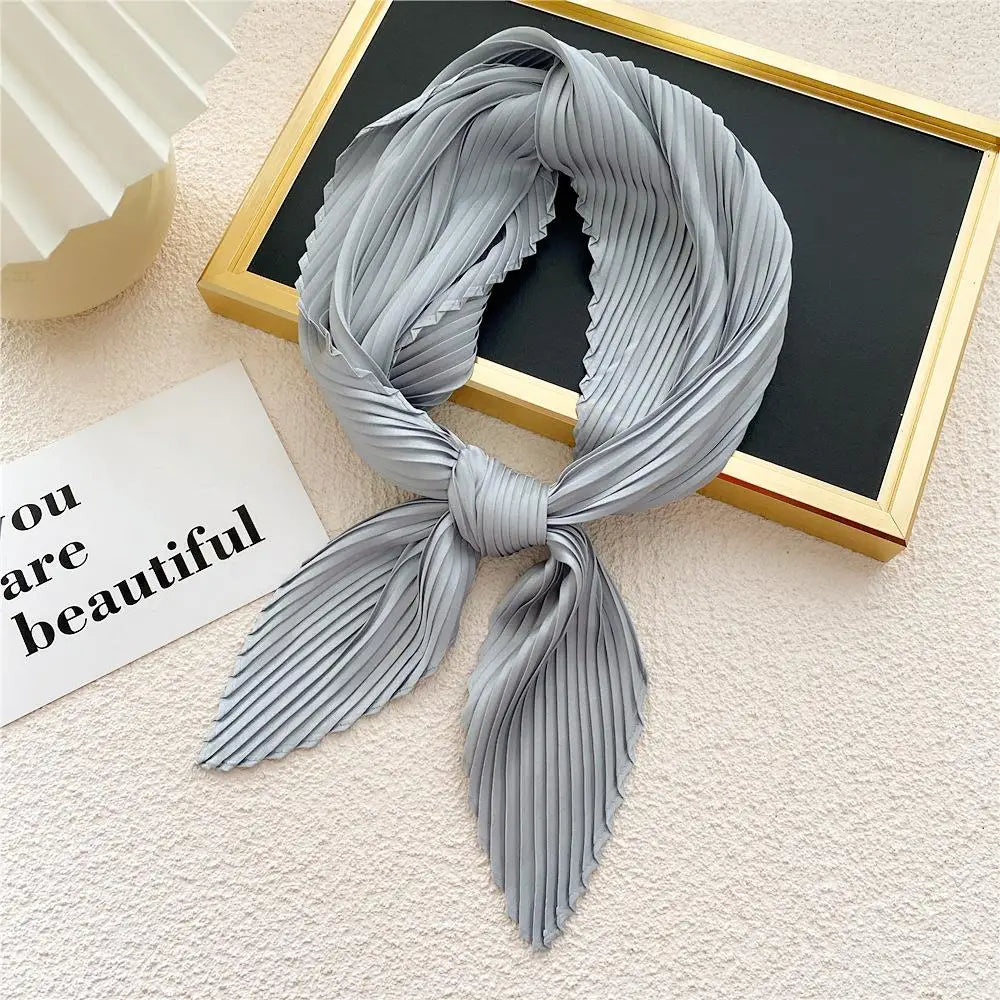 Women Pleated Satin Scarf For Ladies Neckerchief