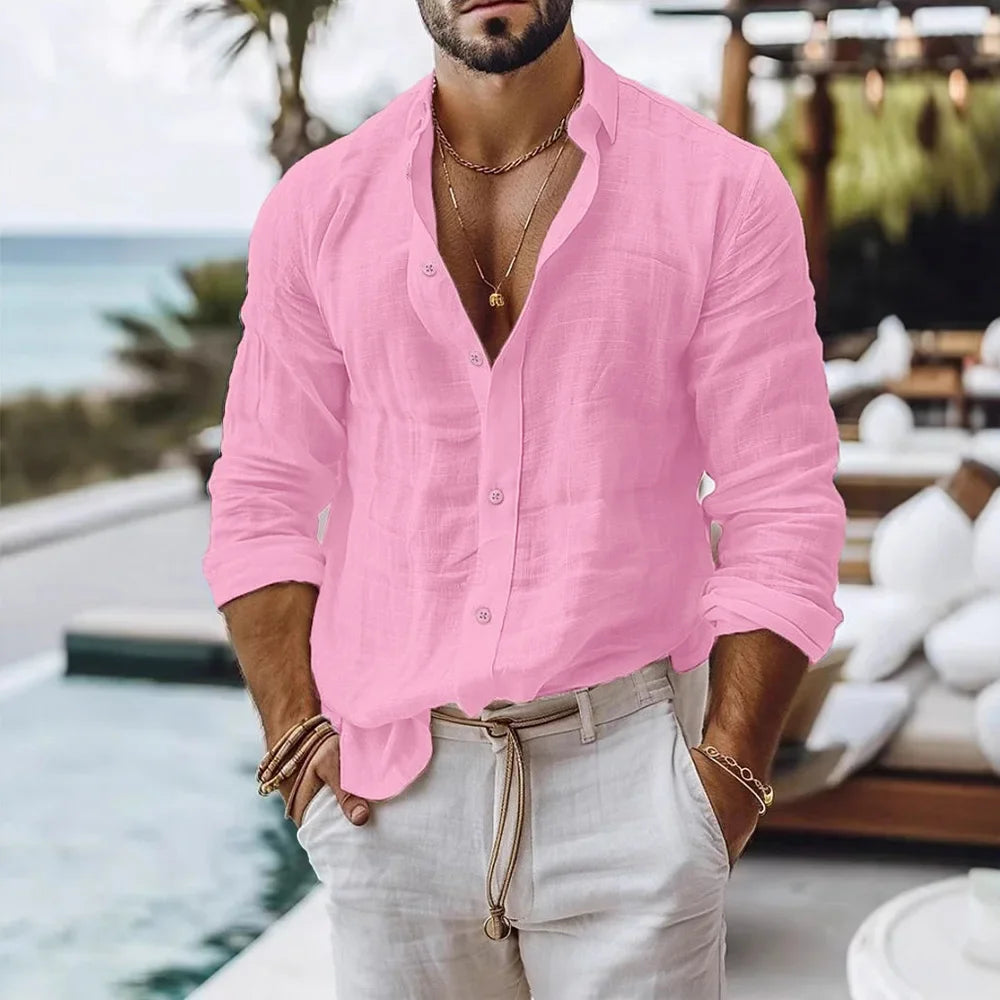 Cotton Linen Shirt for Men Summer Beach Style