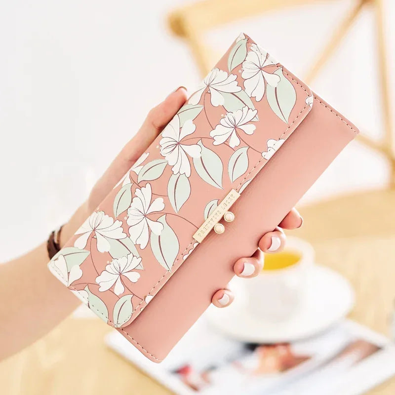 Women's Cute Purse Long Printing Flower Wallet