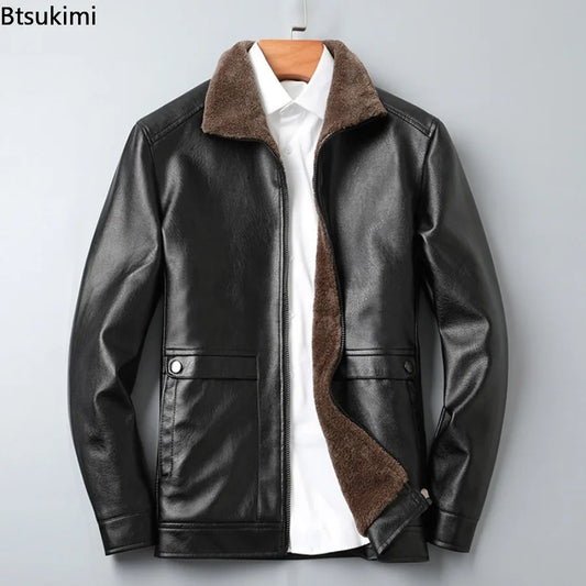 PU Jacket Fleece Liner Warm Solid Faux Leather