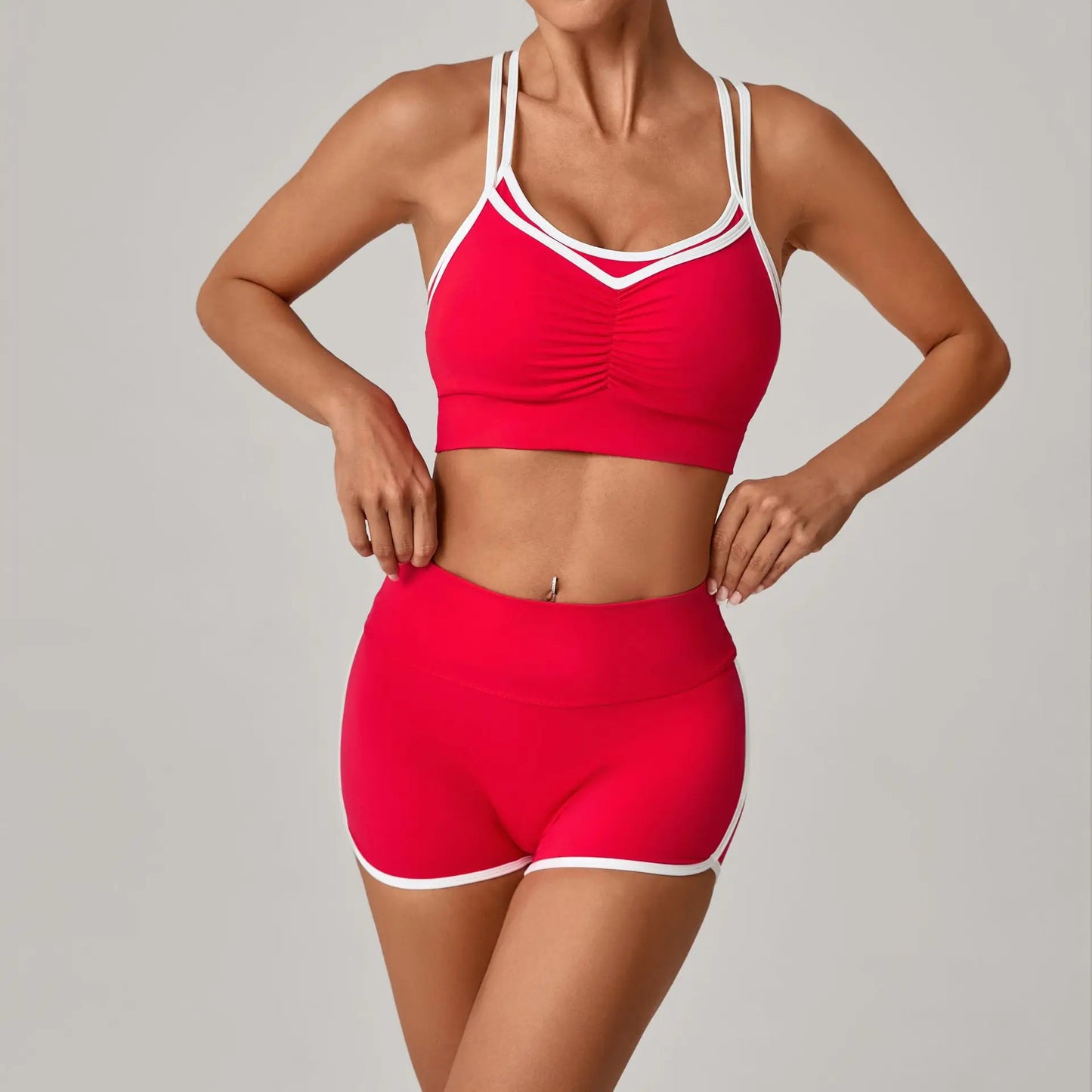 Women's Yoga  Fitness Color-Block Cross Beauty  Hip-Lifting Shorts Suits