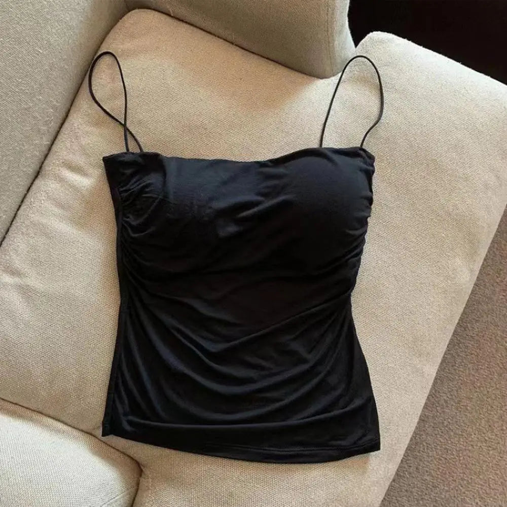 New Women Tank Tops Summer Solid Color Built-In Bra Camisole