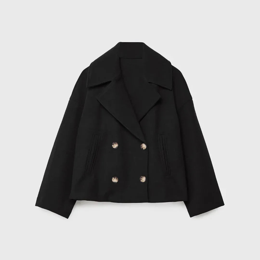 Women Wool Coats Elegant Short Coat Double Breasted Long Sleeve Jackets