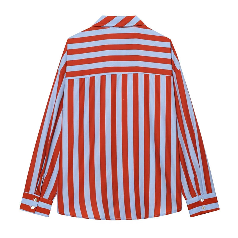 Women's New Blouses & Shirts Fashion Striped Office Loose Blouse Chic