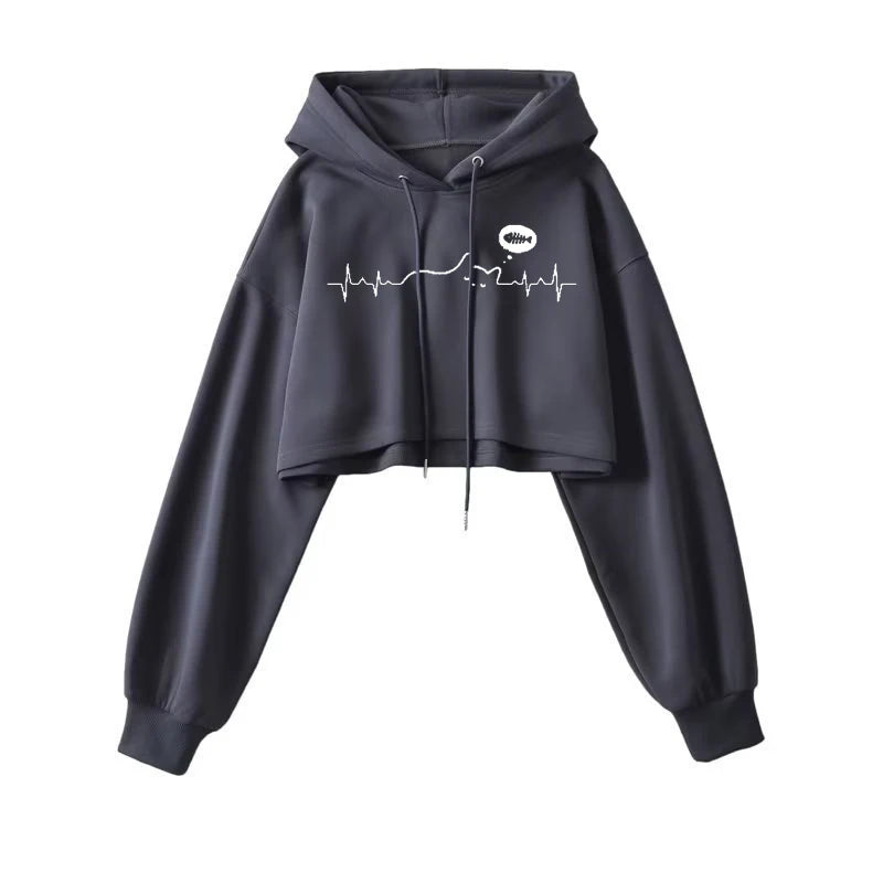 Sexy Short Hooded Sweatshirts Women Long Sleeve Crop Tops