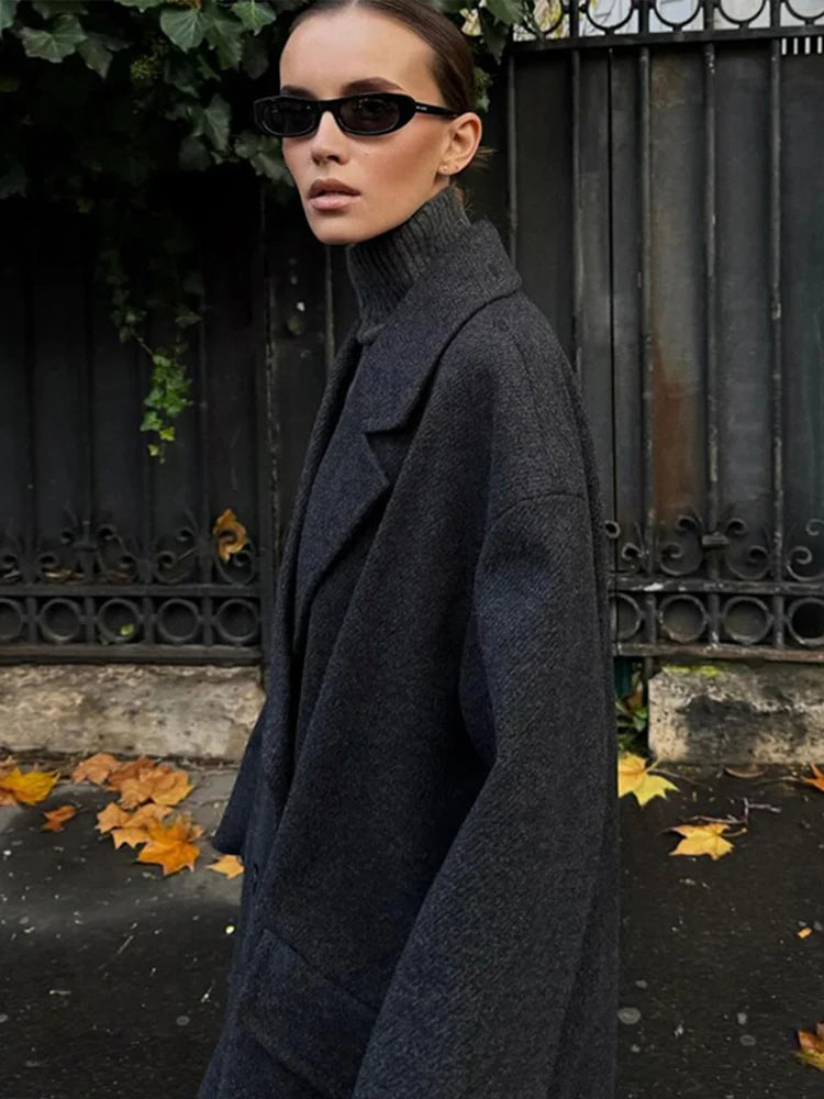 Fashion Women Winter Coats Casual Loose Lapel Double Breasted Long Jacket