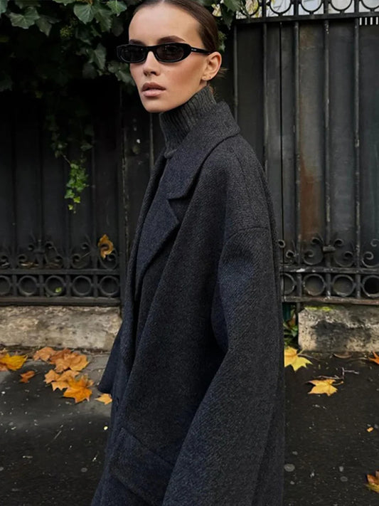 Fashion Women Winter Coats Casual Loose Lapel Double Breasted Long Jacket