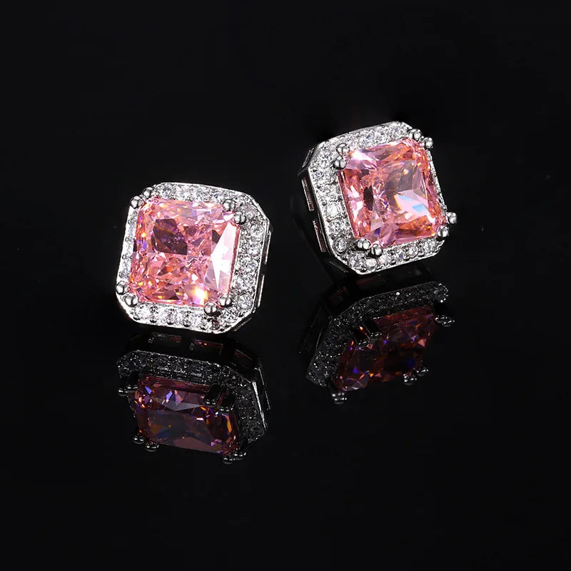 Ice Cut Pink Diamond High Carbon Diamond Square Bag Earrings