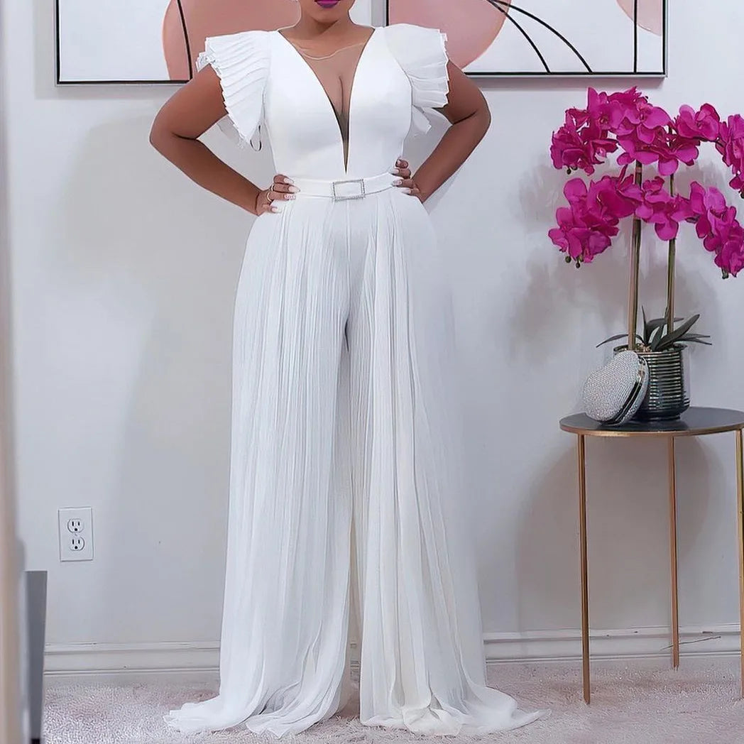 Pleated V neck Jumpsuit for ladies