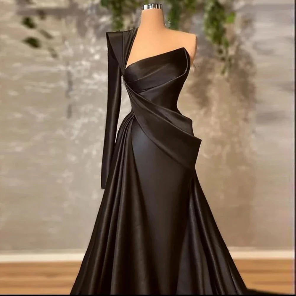 Gorgeous Satin Simple One Shoulder Sleeve  Gowns