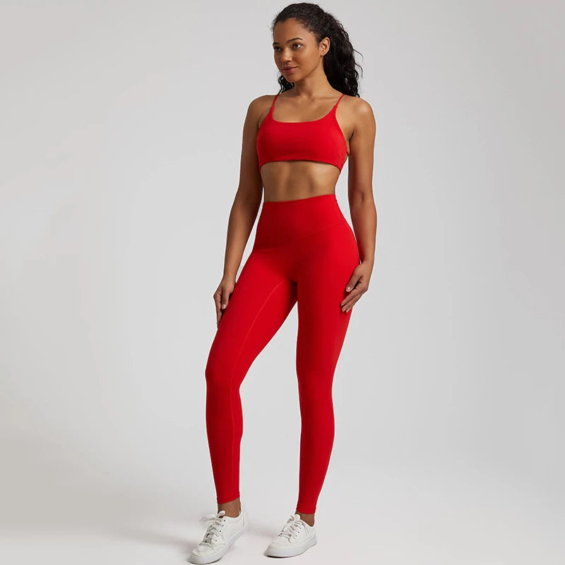 Gym Set Women Sports Outfit 2 Pieces Cross Back Bra Fitness Suit