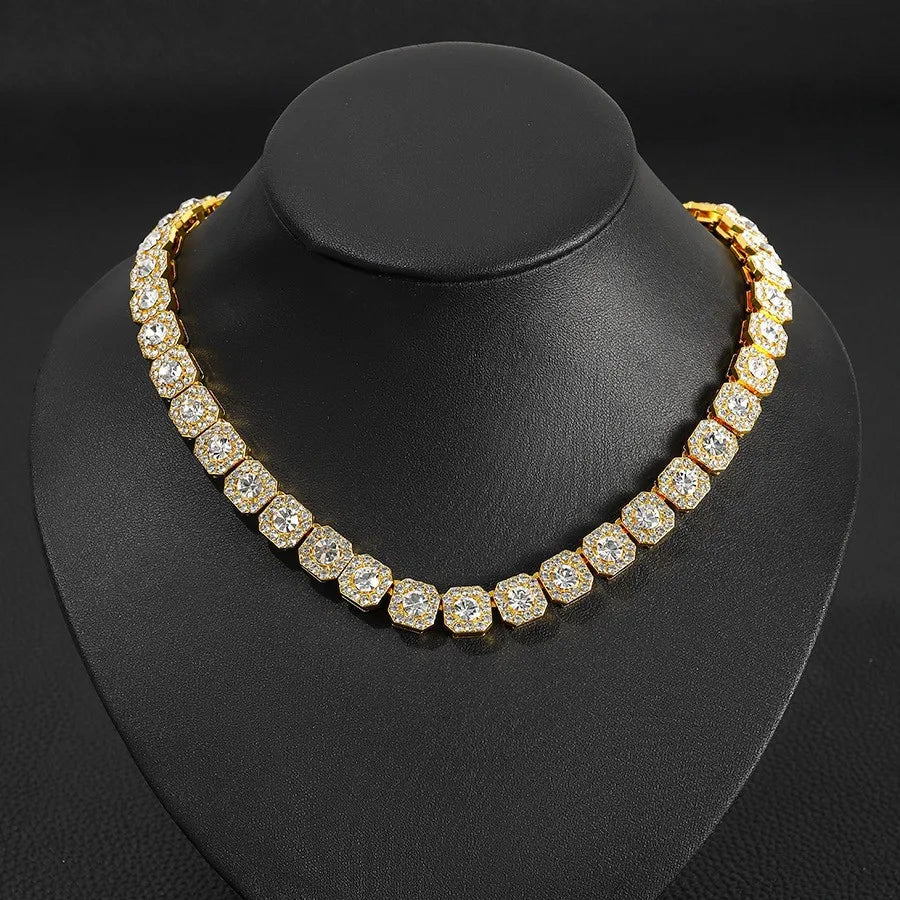 AAA Rhinestone Square Ice Crystal Tennis Chain Necklace Men's Chain