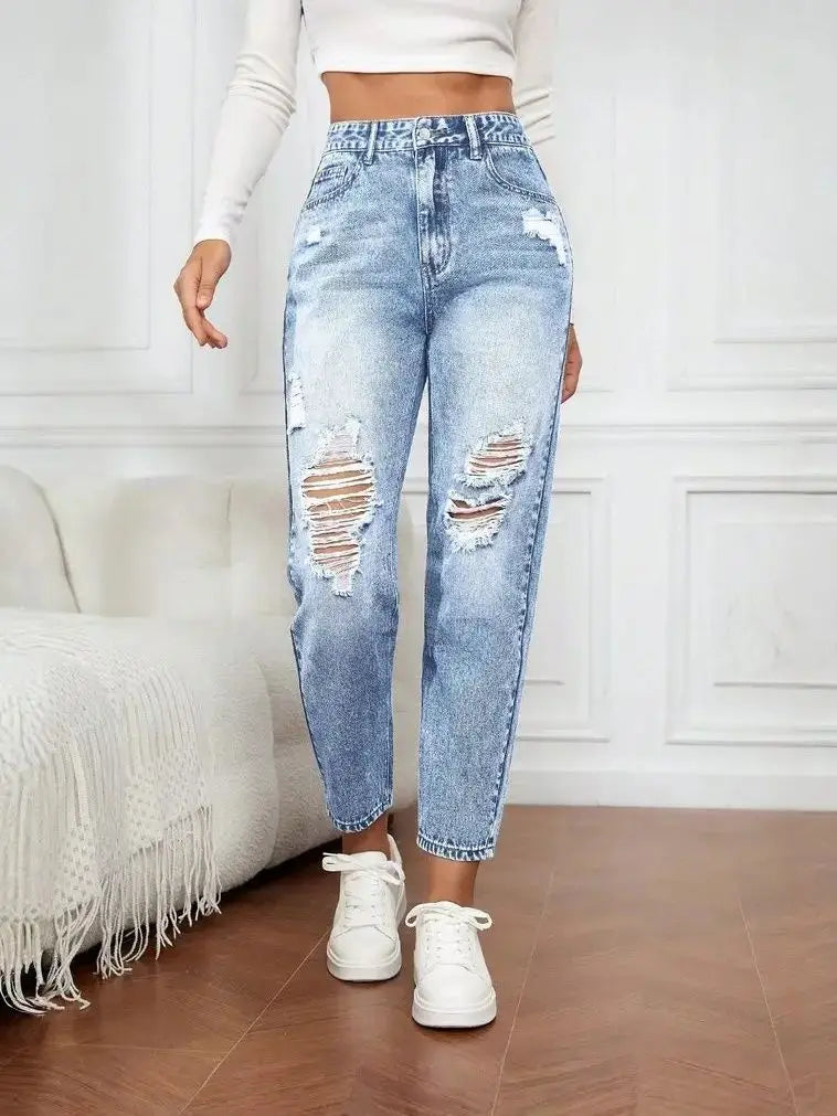 Women's Slim Fit Jeans with Rips Casual Slimming Cone
