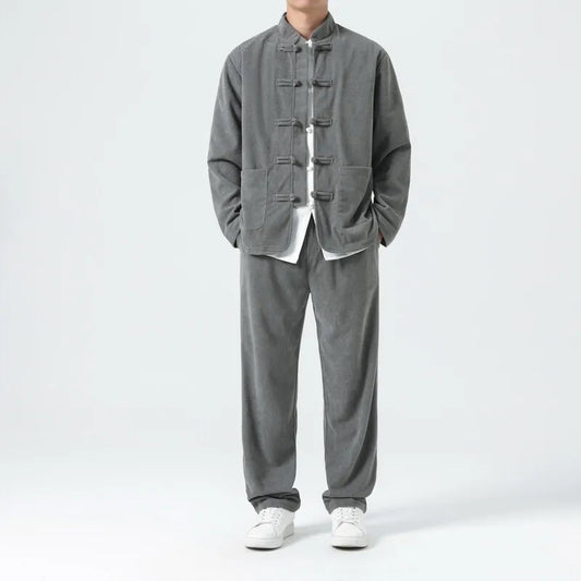 Men Corduroy Sets Men Tang Suit Jackets +Pants