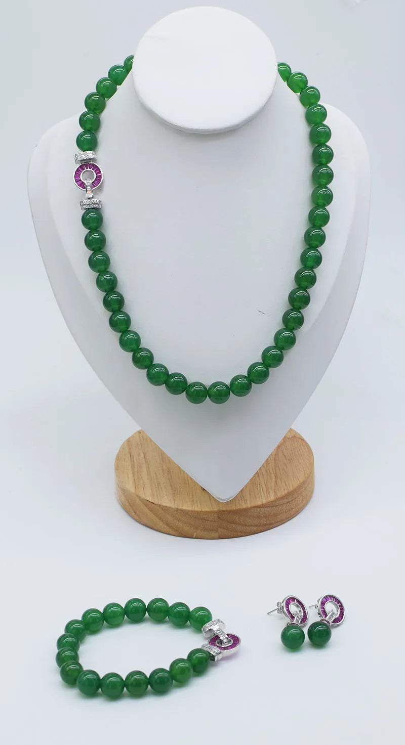Agate round 10mm necklace bracelet earrings 45cm/18cm red zircon clasp women's jewelry