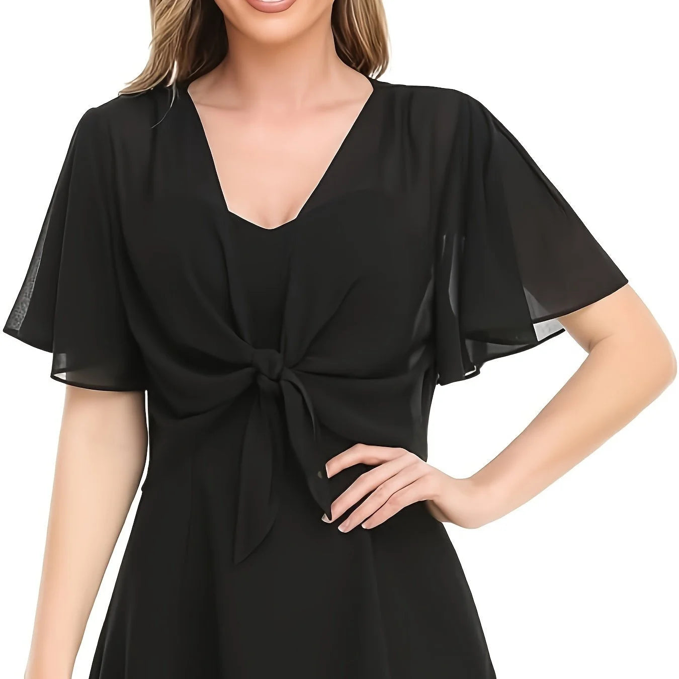women's blouse solid color short-sleeved cardigan thin chiffon cape tied