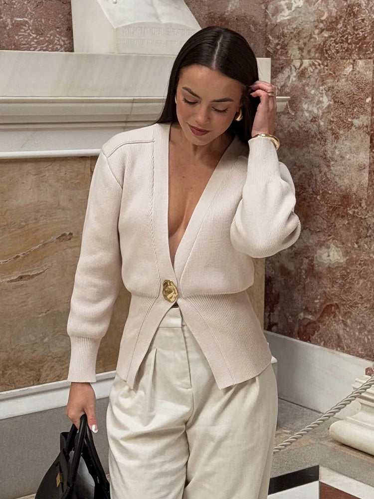V-neck High-end Jacket Long Sleeve Knitted Cardigan
