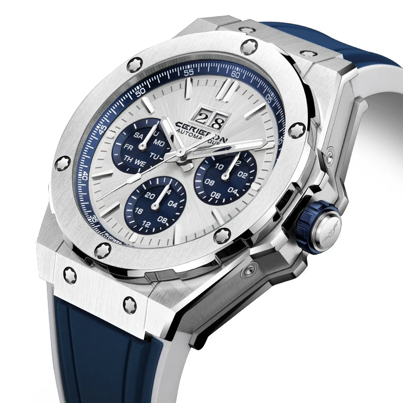 Mechanical Watches for Men Sport Analog Automatic Wristwatches with Silicone Strap Stainless Steel Waterproof