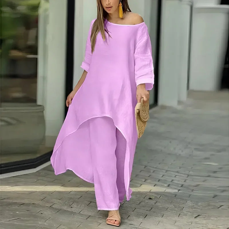 Women's Sets 2 Pcs Sale Casual O-Neck Long Sleeve Asymmetrical Dress
